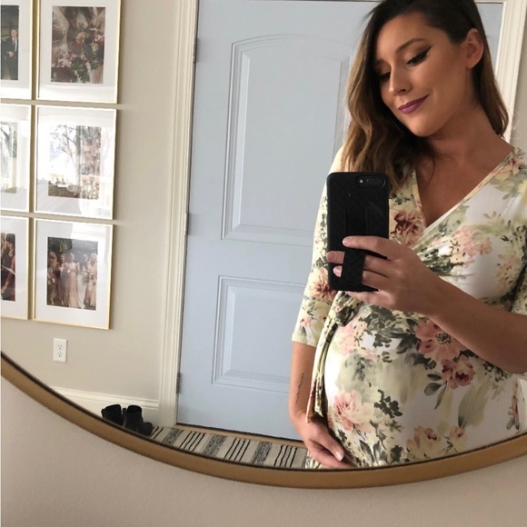 PinkBlush Ivory Floral Maternity Wrap Maxi Dress - Picture 3 of 4